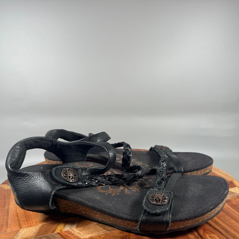 Aetrex SC450W Black Leather Braided Strappy Comfort Sandals Womens 9